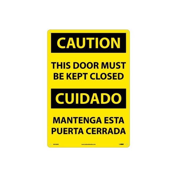 National Marker Co Bilingual Plastic Sign - Caution This Door Must Be Kept Closed ESC402RC - main